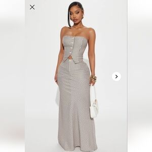 Maxi Skirt Set Gray and White Striped